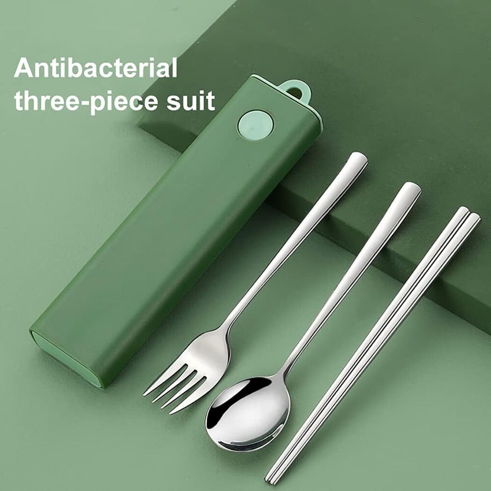 CherryBox Cutlery Set Spoon Fork & Chopstick Set with Box - Flatware Dinnerware Cutlery Tableware Set Portable Travel Kit - Silverware Stainless Steel