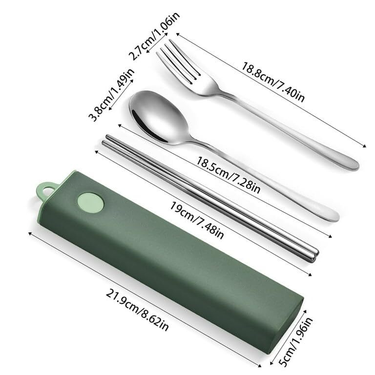 Cherrybox Cutlery Set Spoon Fork & Chopstick Set With Box - Stainless Steel, Standard Size, Multi Color | 12 Sets Flatware & Travel Kit