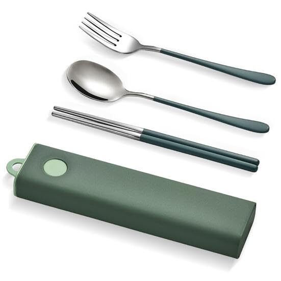 CherryBox Cutlery Set Spoon Fork & Chopstick Set with Box - Flatware Dinnerware Cutlery Tableware Set Portable Travel Kit - Coloured Silverware Stainless Steel