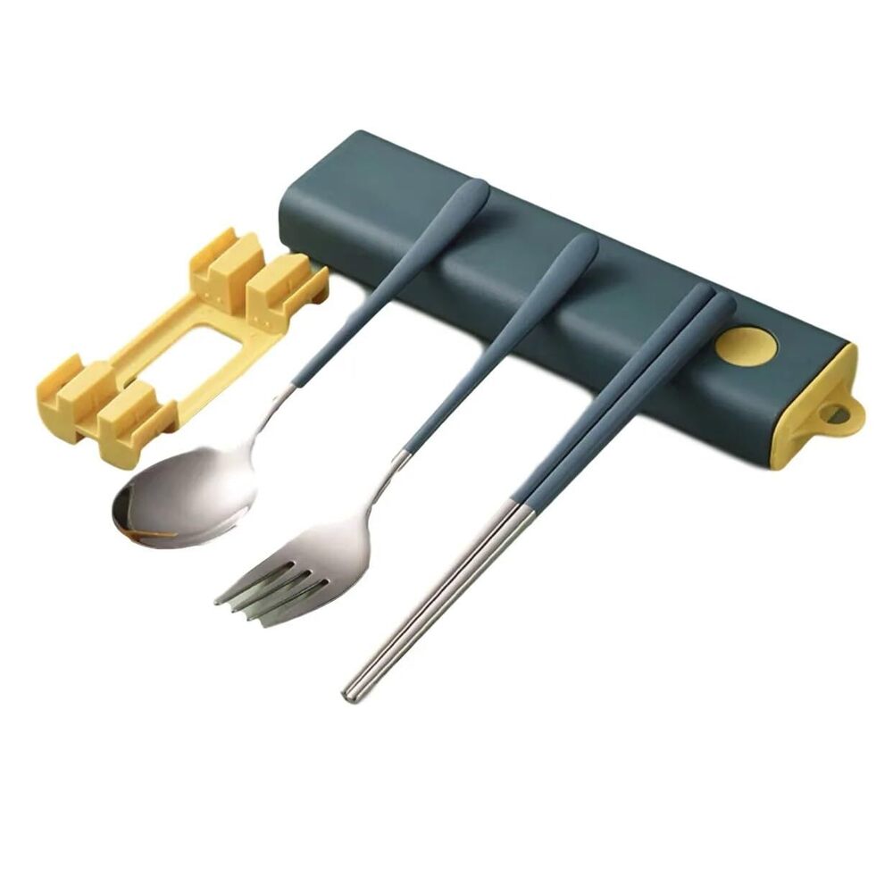 Cherrybox Cutlery Set Spoon Fork & Chopstick Set With Box - Stainless Steel, 12 Sets, Multi Color | Portable Travel Kit For Tableware And Dinnerware