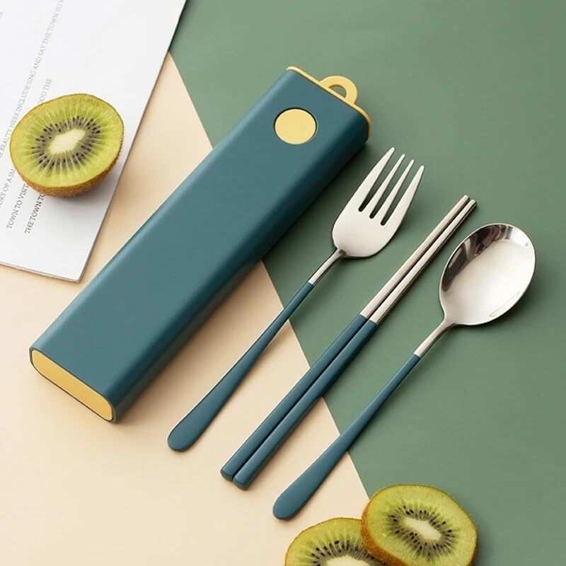 Cherrybox Cutlery Set Spoon Fork & Chopstick Set With Box - Stainless Steel, 12 Sets, Multi Color | Portable Travel Kit For Tableware And Dinnerware