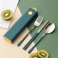 CherryBox Cutlery Set Spoon Fork & Chopstick Set with Box - Flatware Dinnerware Cutlery Tableware Set Portable Travel Kit - Coloured Silverware Stainless Steel