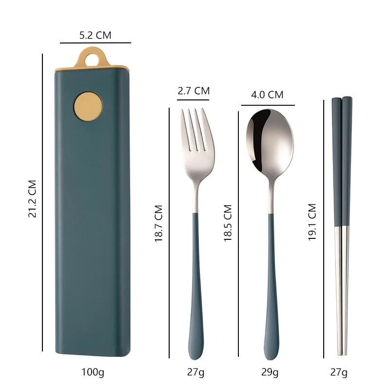 Cherrybox Cutlery Set Spoon Fork & Chopstick Set With Box - Stainless Steel, 12 Sets, Multi Color | Portable Travel Kit For Tableware And Dinnerware