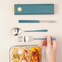 CherryBox Cutlery Set Spoon Fork & Chopstick Set with Box - Flatware Dinnerware Cutlery Tableware Set Portable Travel Kit - Coloured Silverware Stainless Steel