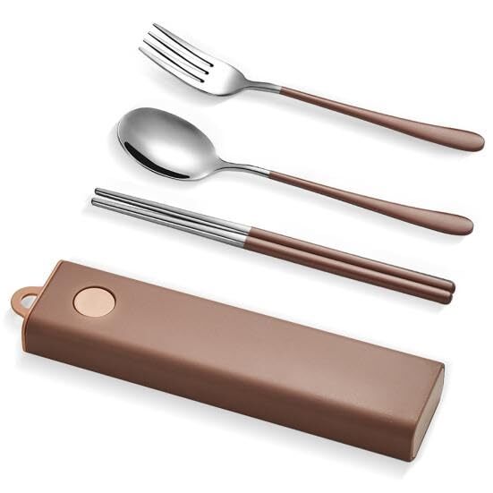 CherryBox Cutlery Set Spoon Fork & Chopstick Set with Box - Flatware Dinnerware Cutlery Tableware Set Portable Travel Kit - Coloured Silverware Stainless Steel