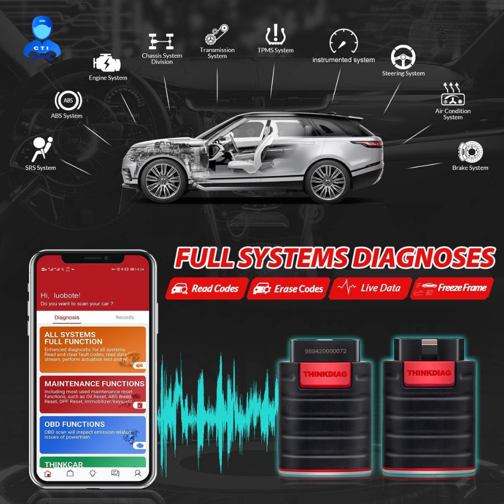 Thinkdiag - Bluetooth 4.2 Ble, Compact Design | Full System Diagnostics, Auto Vin Detection, Bi-directional Control, 15+ Maintenance Functions