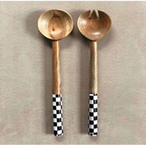 Enameled Handle Wooden Server Set - Color: Brown