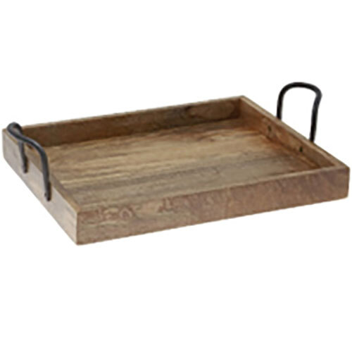 Wooden Tray with Metal Handle