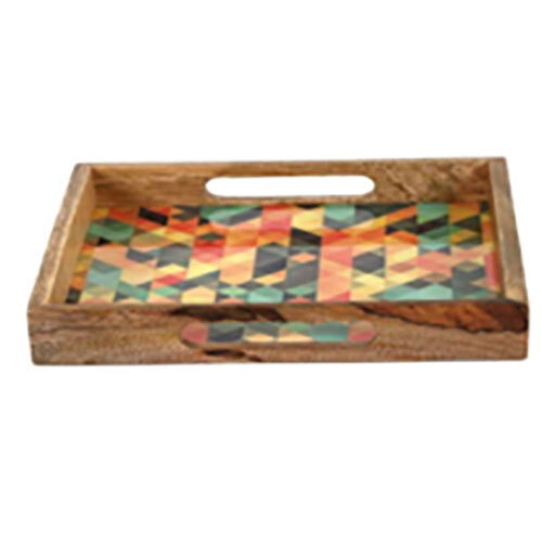 Enameled Wooden Tray with Handle