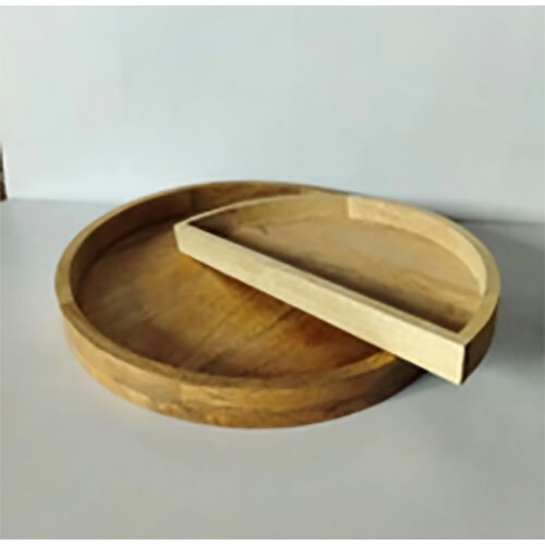 Wooden Round Tray With Set - Color: Brown