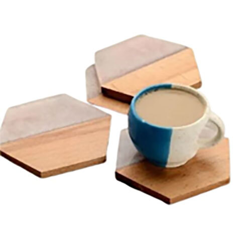 Wood And Resin Coasters Set - Color: Brown