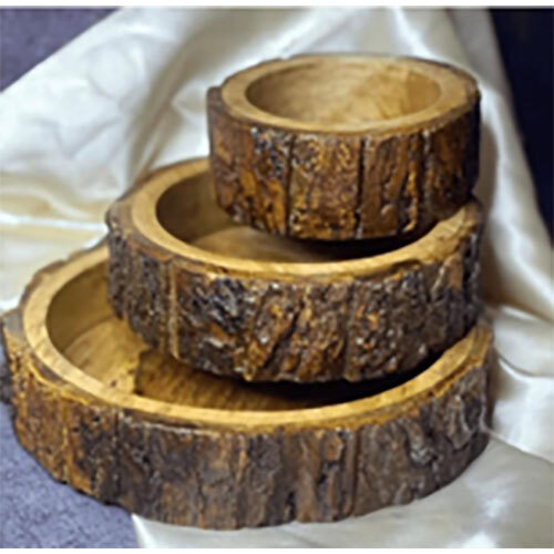 Wooden Round Bowl set with Bark Edges