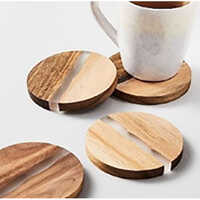 Wood And Epoxy Resin Coasters Set - Color: Brown