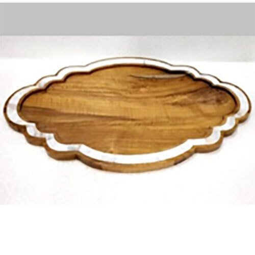 Designer Wooden Mother Of Pearl Inlay Tray - Color: Brown