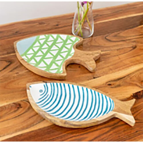 Fish Shape Wooden Enameled Platter