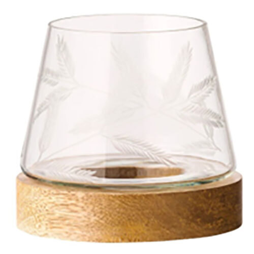 Wooden Lamp Candle Holder With Glass - Color: Brown