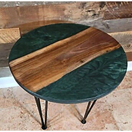 Wood and Expoxy Resin Table with Metal Stand