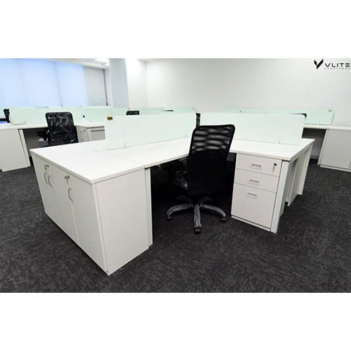 Open Desking Office Workstation With Glass Screen Cubicles - Color: White