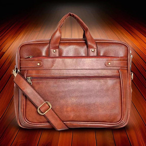 Single Button Tan Stylish Leather Office Bag - Color: Different Available