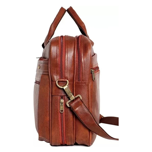 Single Button Tan Stylish Leather Office Bag