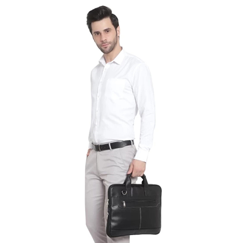 Zip Folding Black  Slim Stylish Leather  Office Bag