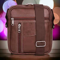 Cross Sider Brown Leather Multiple Pocket Side Sling Bag