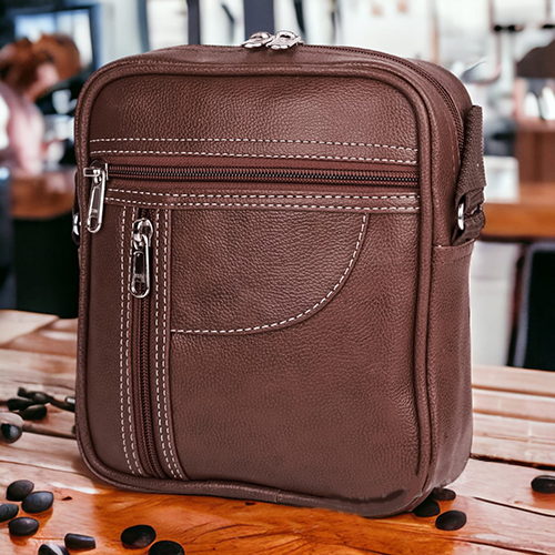 Cross Sider Brown Leather Multiple Pocket Side Sling Bag - Color: Different Available