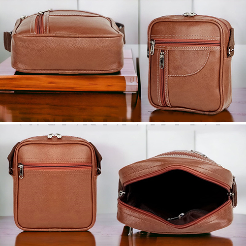 Cross Sider - High-quality Leather, Various Sizes Available, Tan Color | Modern Unisex Design With Multiple Pockets And 1-year Warranty
