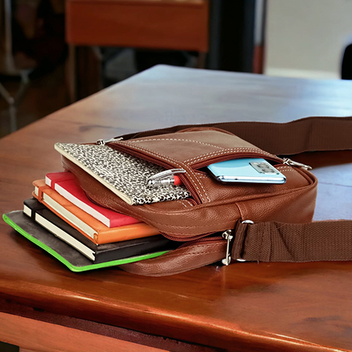 Cross Sider - High-quality Leather, Various Sizes Available, Tan Color | Modern Unisex Design With Multiple Pockets And 1-year Warranty