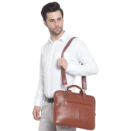 Zip Folding Tan Slim Stylish Leather Messenger Sling Office Bag