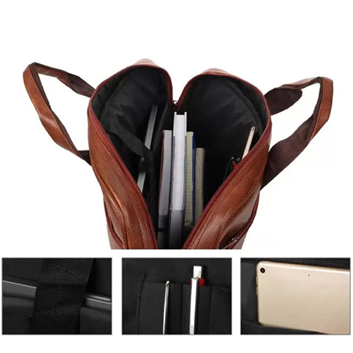 Double Line Tan Color Stylish Leather Hand Bag