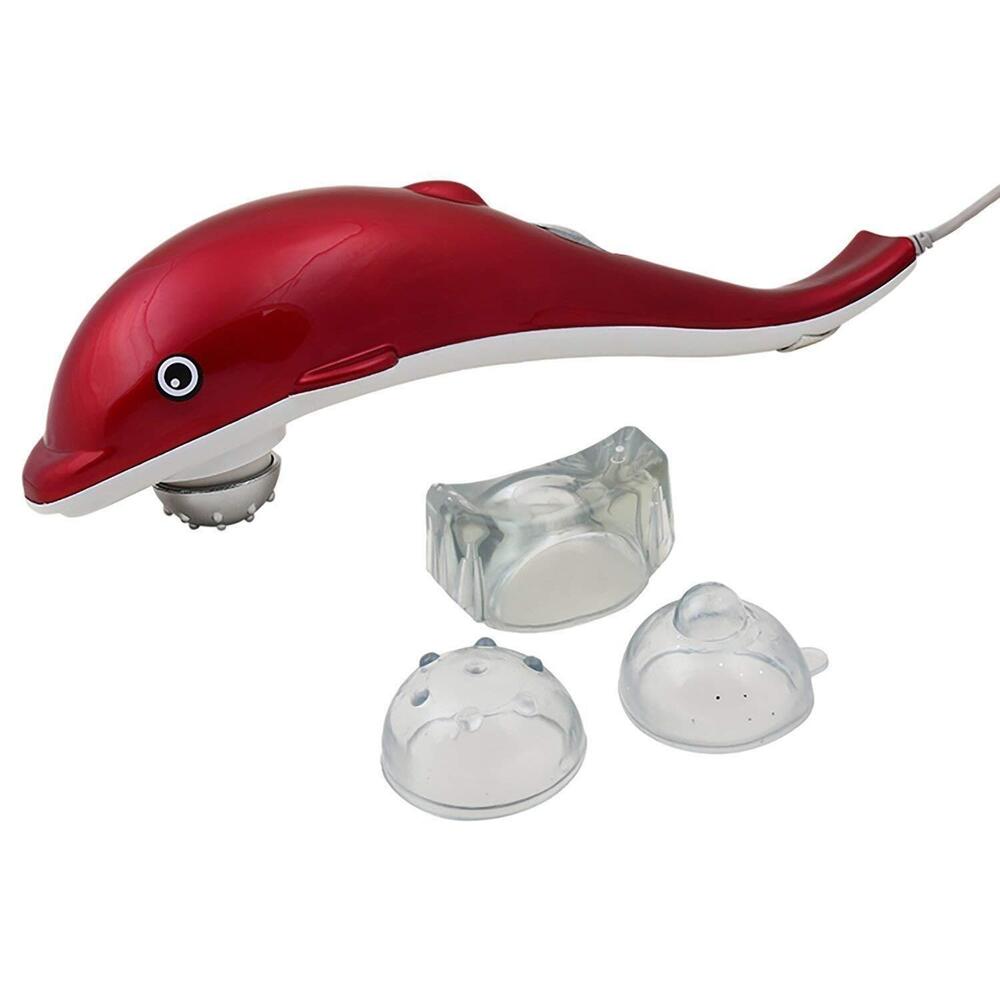 Dolphin Massager - Electric, 20 x 10 x 5 cm, Red ABS Plastic | Handheld Massager with 3 Massage Heads for Muscle Tension Relief
