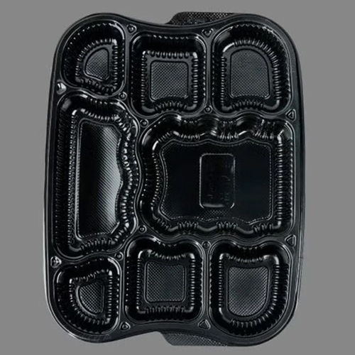 8 Compartment Black Meal Tray With Lid - Hardness: Rigid