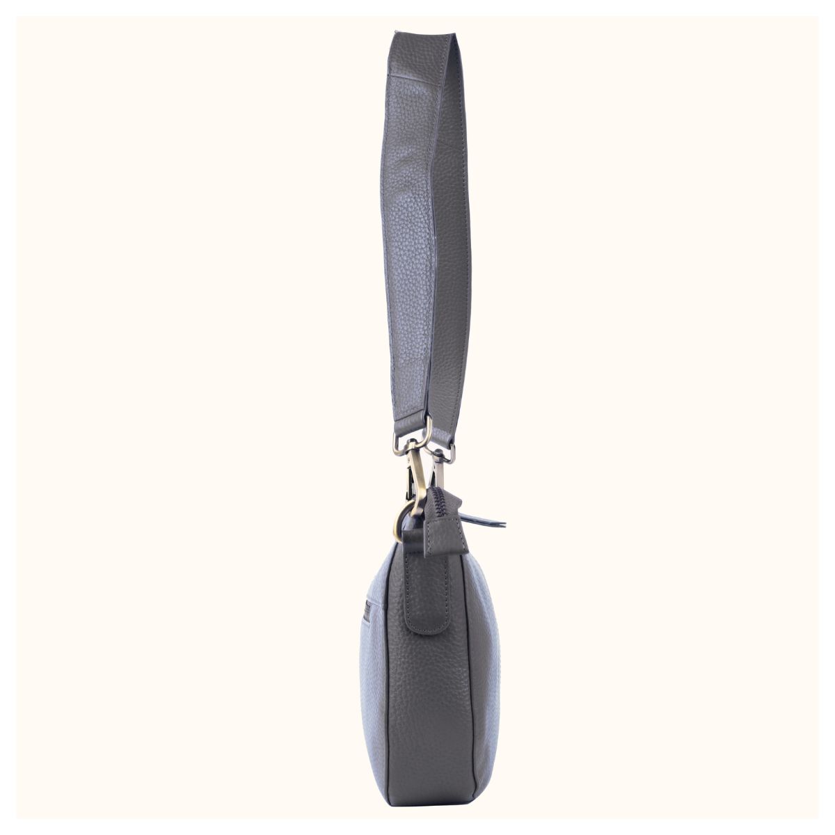 Elegant Genuine Powder Blue Leather Shoulder Bag - Color: Gray