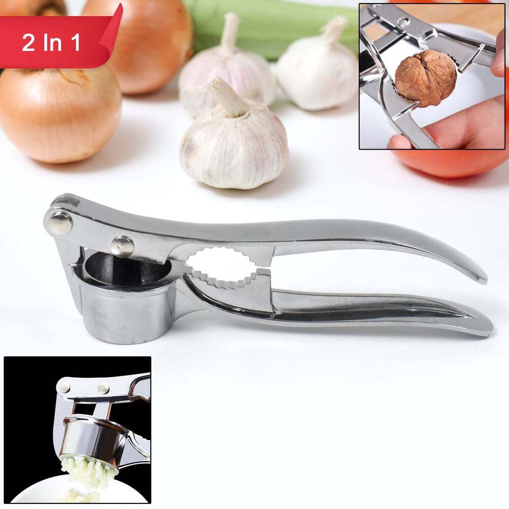 2 In1 Garlic Masher Premium Garlic Press & Walnut Cracker Opener - Stainless Steel, 15x5x4 Cm, Dark Gray | Multifunctional Tool With Ergonomic Handle For Home Cooking
