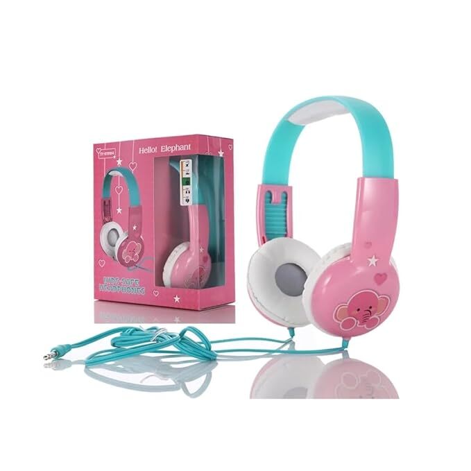 Cherrybox Wired Headset Kids On Ear Headphones With 3.5Mm Audio Jack & Volume Portable Cute Children Learning Headphone Compatible With Cellphones Computer Mp3/4 Pad Tablet (Pink Elephant) - Body Material: Plastic