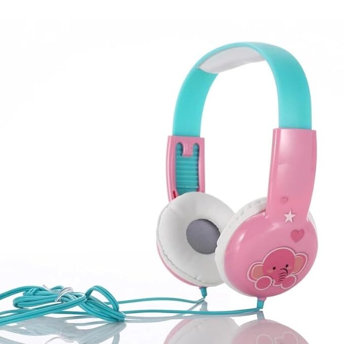CherryBox Wired Headset Kids On Ear Headphones with 3.5mm Audio Jack & Volume Portable Cute Children Learning Headphone Compatible with Cellphones Computer MP3/4 Pad Tablet (Pink Elephant)