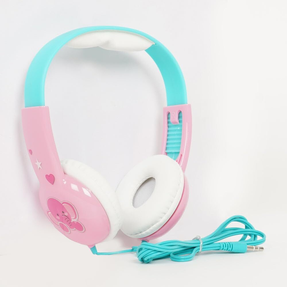 CherryBox Wired Headset Kids On Ear Headphones with 3.5mm Audio Jack & Volume Portable Cute Children Learning Headphone Compatible with Cellphones Computer MP3/4 Pad Tablet (Pink Elephant)