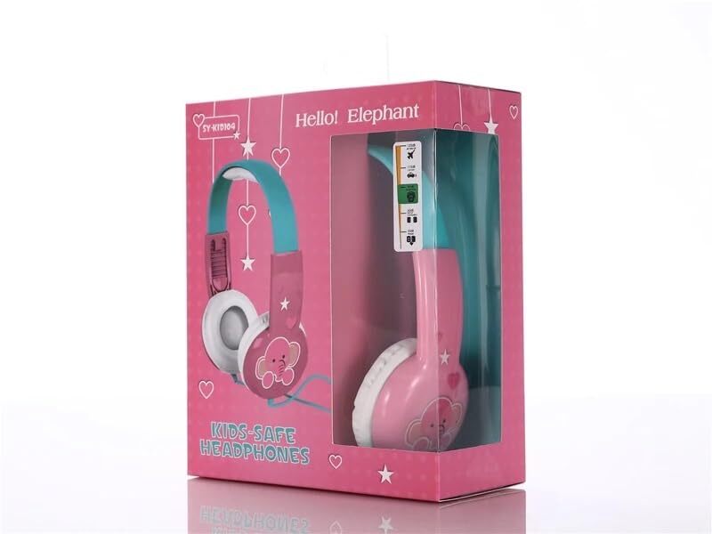 CherryBox Wired Headset Kids On Ear Headphones with 3.5mm Audio Jack & Volume Portable Cute Children Learning Headphone Compatible with Cellphones Computer MP3/4 Pad Tablet (Pink Elephant)