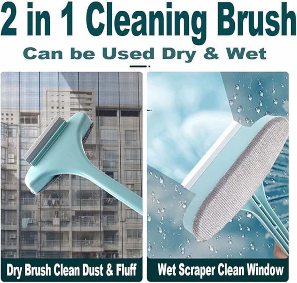 Plastic 2 In 1 Window Cleaner Brush Mesh Cleaner - Color: Blue