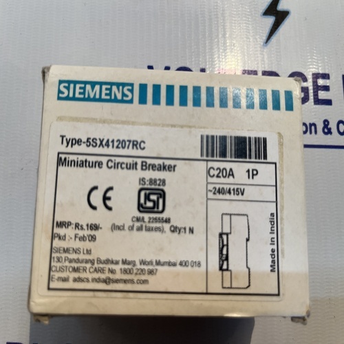 Siemens Miniature Circuit Breaker - C20a 1p 240/415v, Compact Design For Overcurrent Protection In Moderate-load Circuits, Din-rail Mountable With High Breaking Capacity