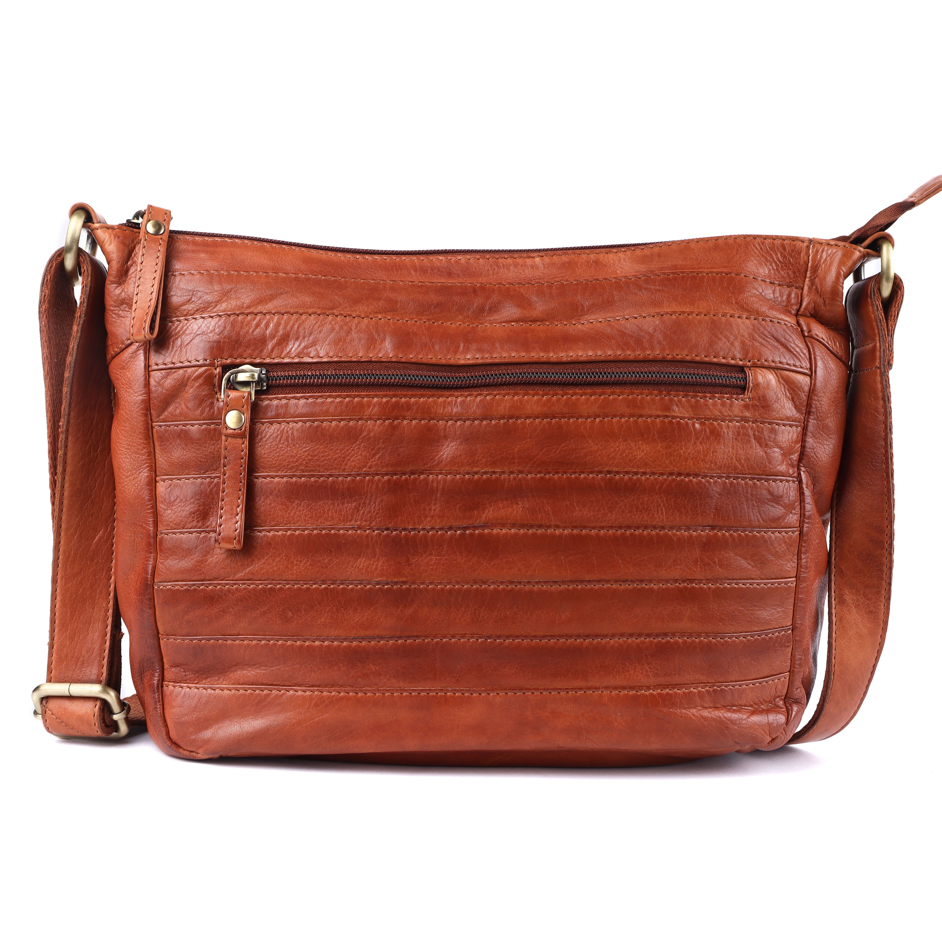 Cognac Quilted Messenger Bag