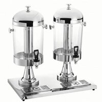 Stainless Steel Double Juice Dispenser - 4-5 Liters Per Compartment, Manual Dual Faucets, Optional Ice Chamber, Clear Acrylic Beverage Compartments
