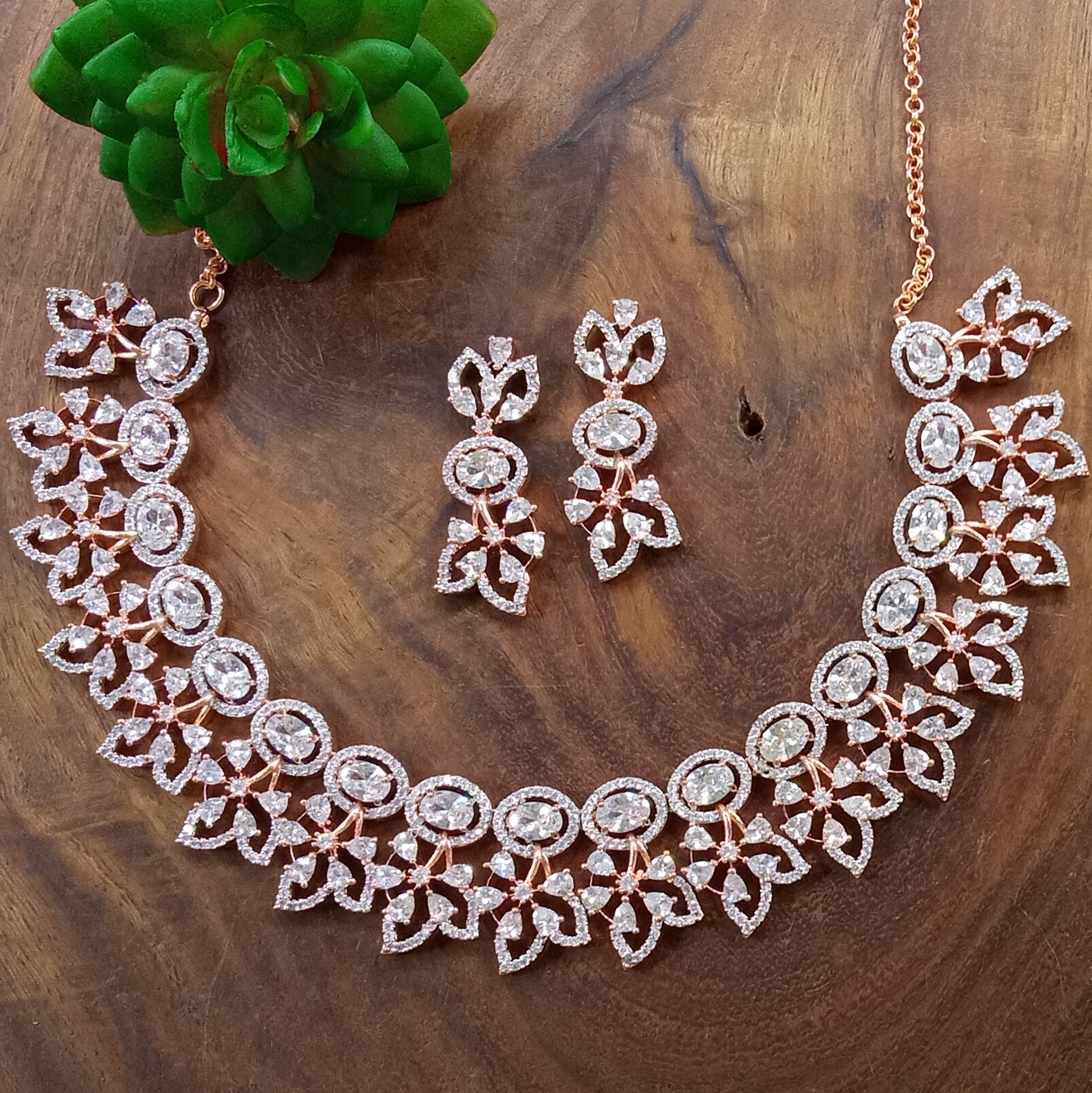 Cubic Zirconia Pearl Necklace Set
