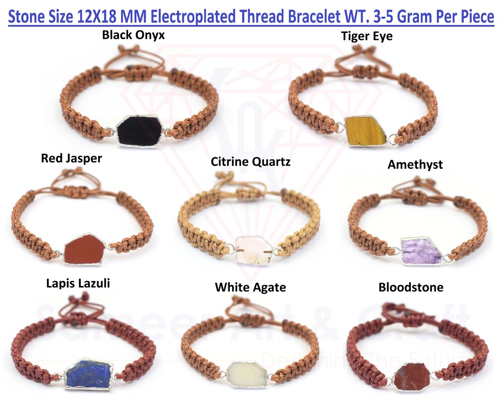 Natural Gemstone With Electroplated Silver Plated Handmade Trendy Thread Bracelet