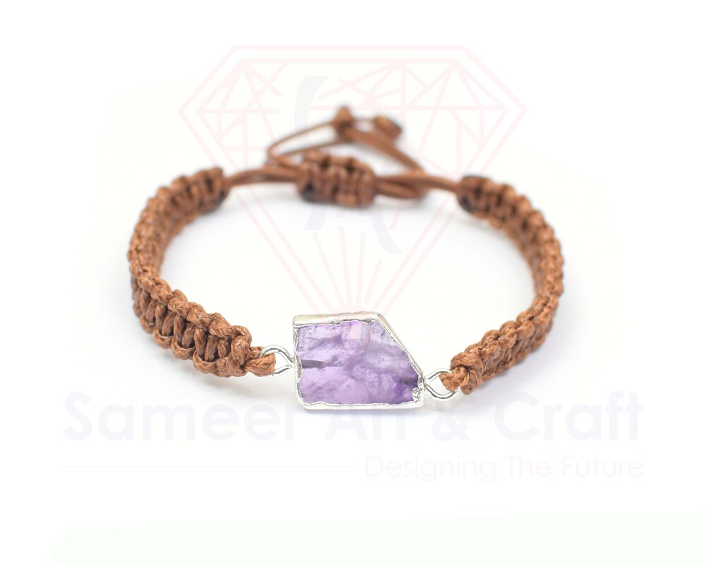 Natural Gemstone With Electroplated Silver Plated Handmade Trendy Thread Bracelet