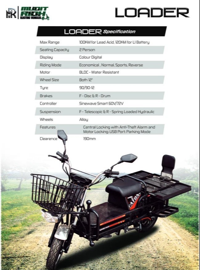 Mudit Ridh Loader - 72v 36ah L-a, 250w Motor Power, 90 Km Range, 35 Km/h Top Speed, 2-person Capacity