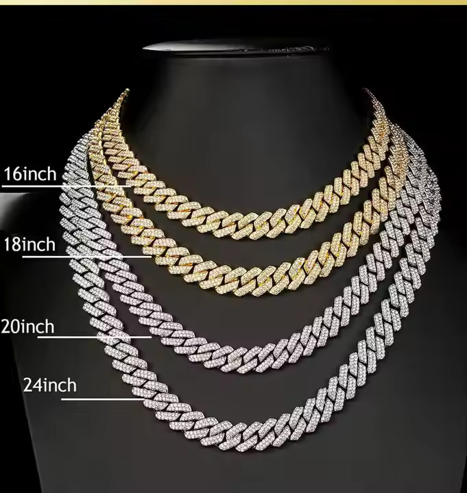 18K Gold Plated Hip Hop 925 Sterling Silver Vvs Moissanite Diamond Iced Out 3 Row Cuban Link Tennis Chain Bracelet Necklace Men And Woman - Color: D