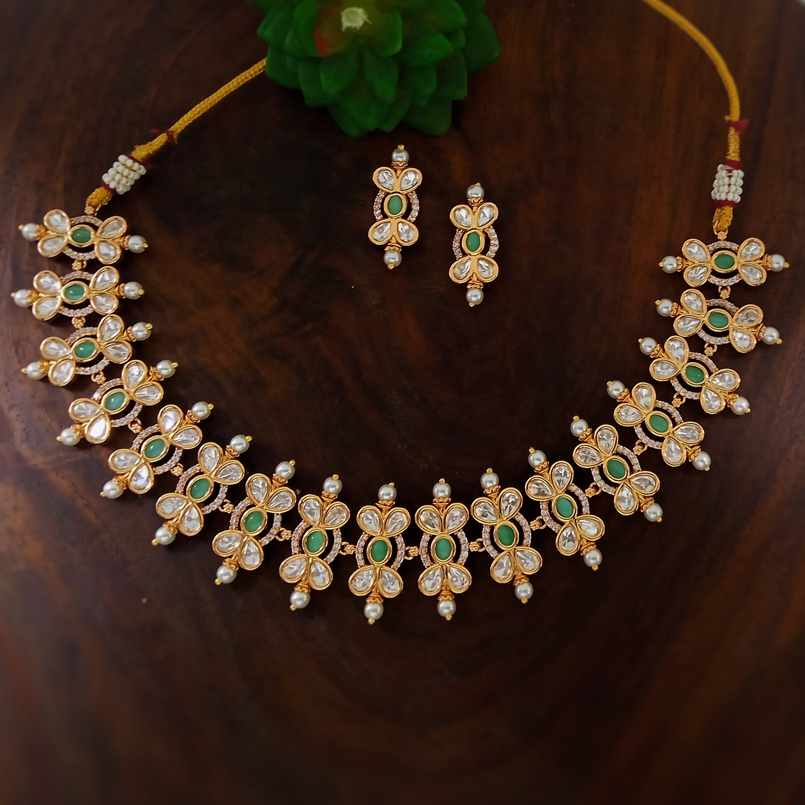 Kundan Necklace Set - Brass, Free Size, All Colors, Weight: 10g | Fashion Jewelry For All Occasions, Elegant Cz Design, Gender Neutral