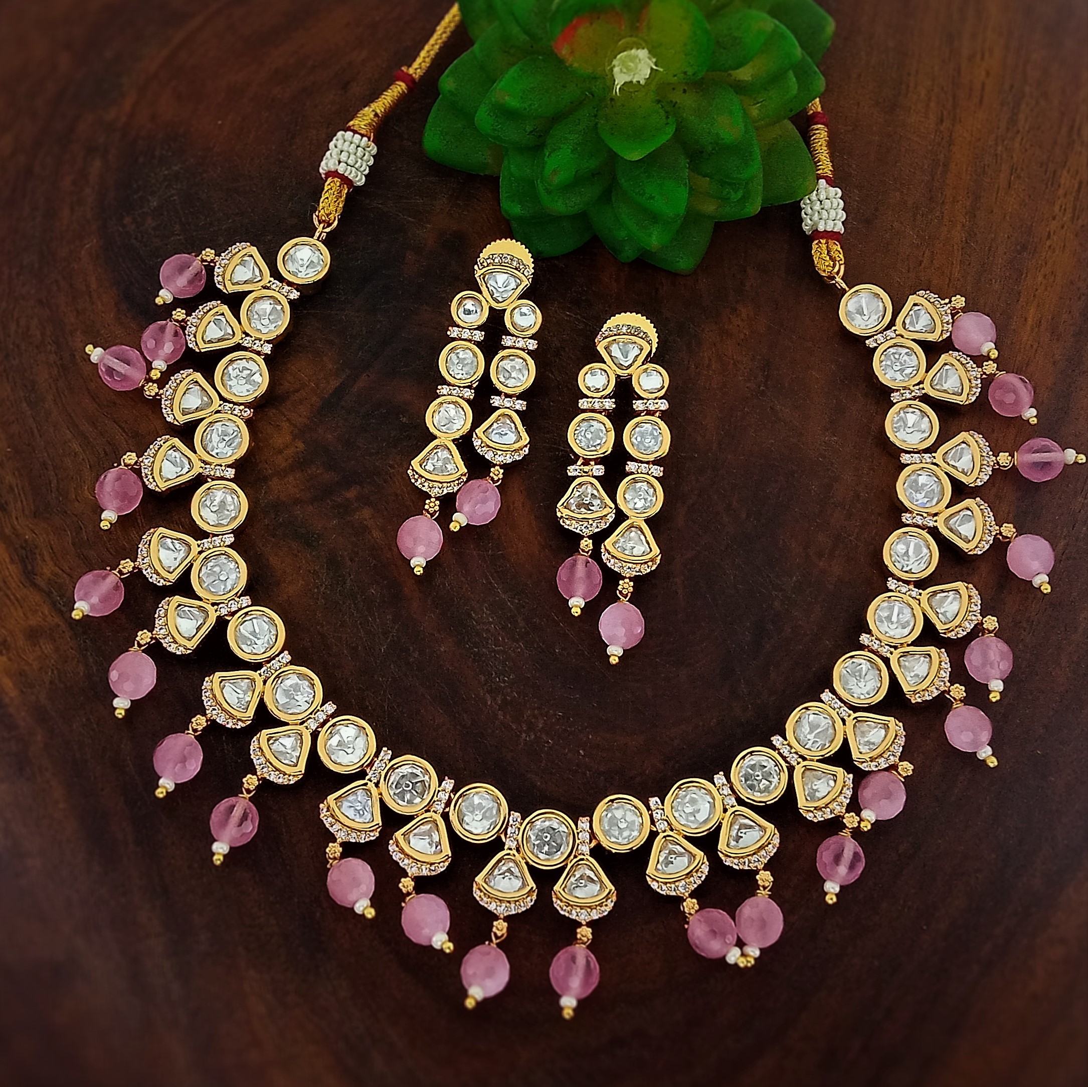 Kundan Necklace Set - Brass, Free Size, All Colors, Weight: 10g | Fashion Jewelry For All Occasions, Elegant Cz Design, Gender Neutral